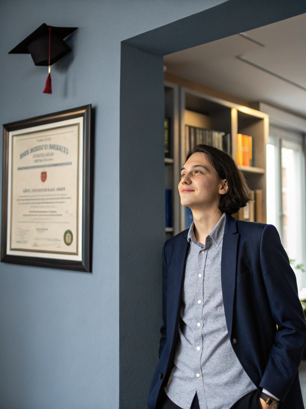 A successful student looking at a global map of university opportunities